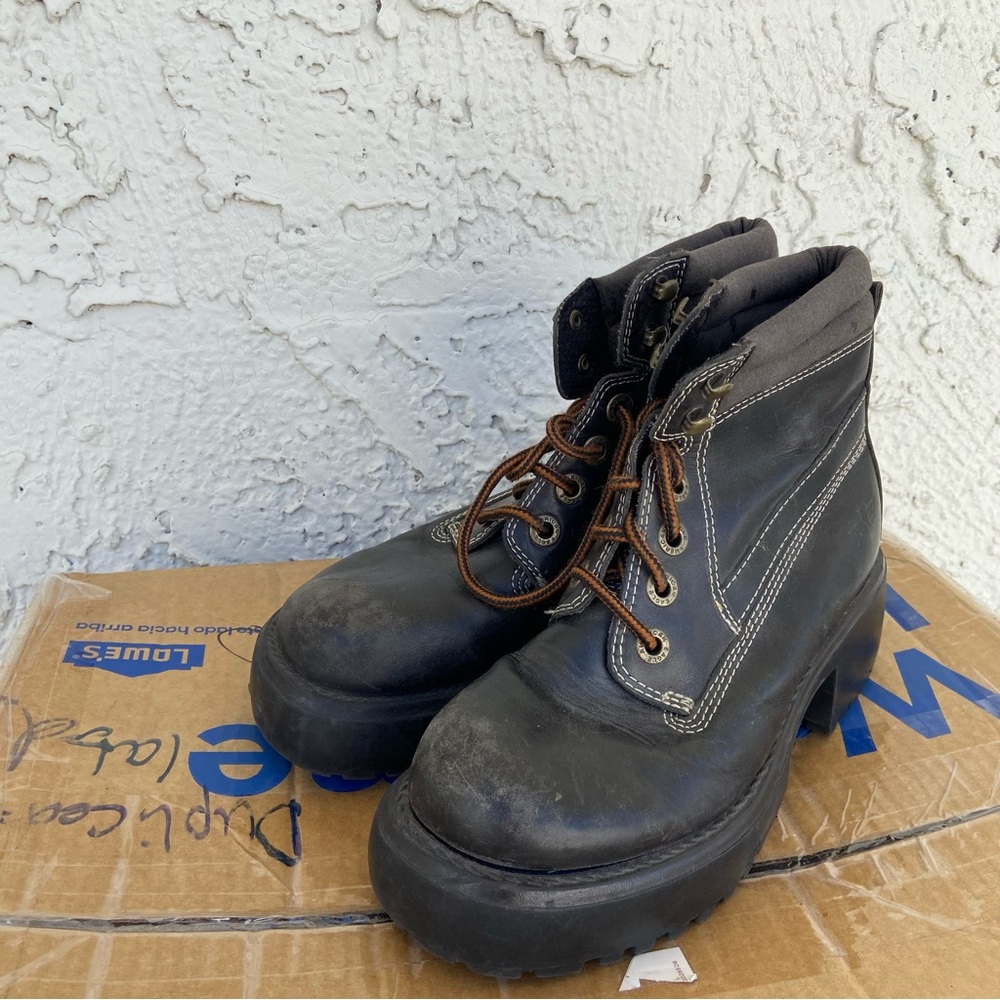 Read Vintage American Eagle Platform Combat Boots Womens 9 Black Leather Y2K